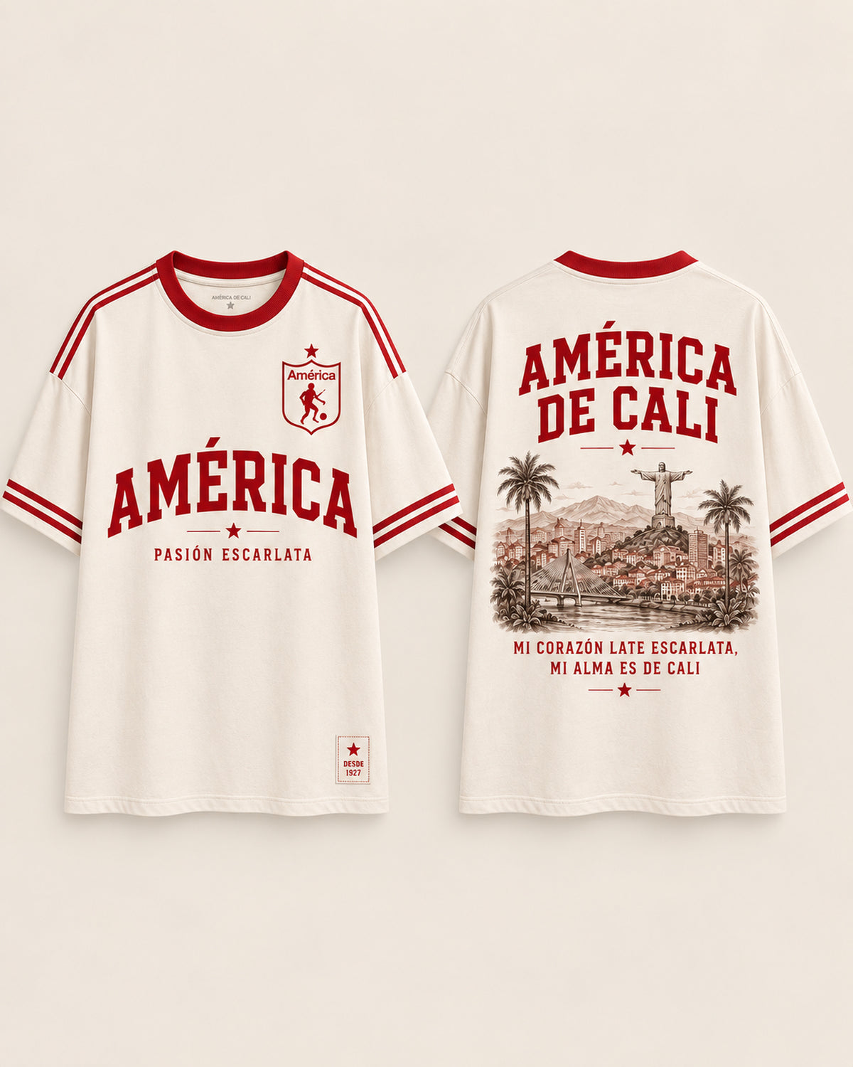 América De Cali X Alma Escarlata — prenda sola frente y espalda