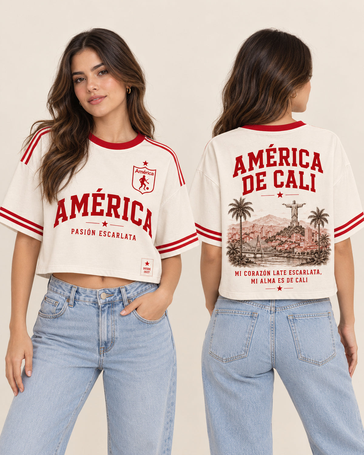 América De Cali X Alma Escarlata — oversize corta mujer