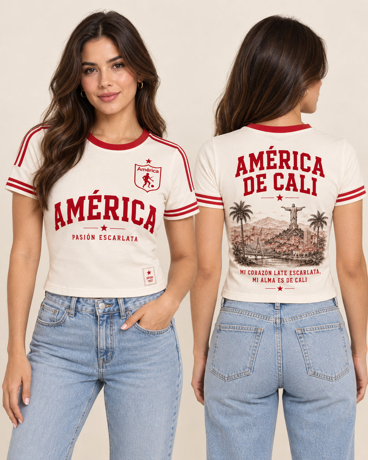 América De Cali X Alma Escarlata — baby tee mujer