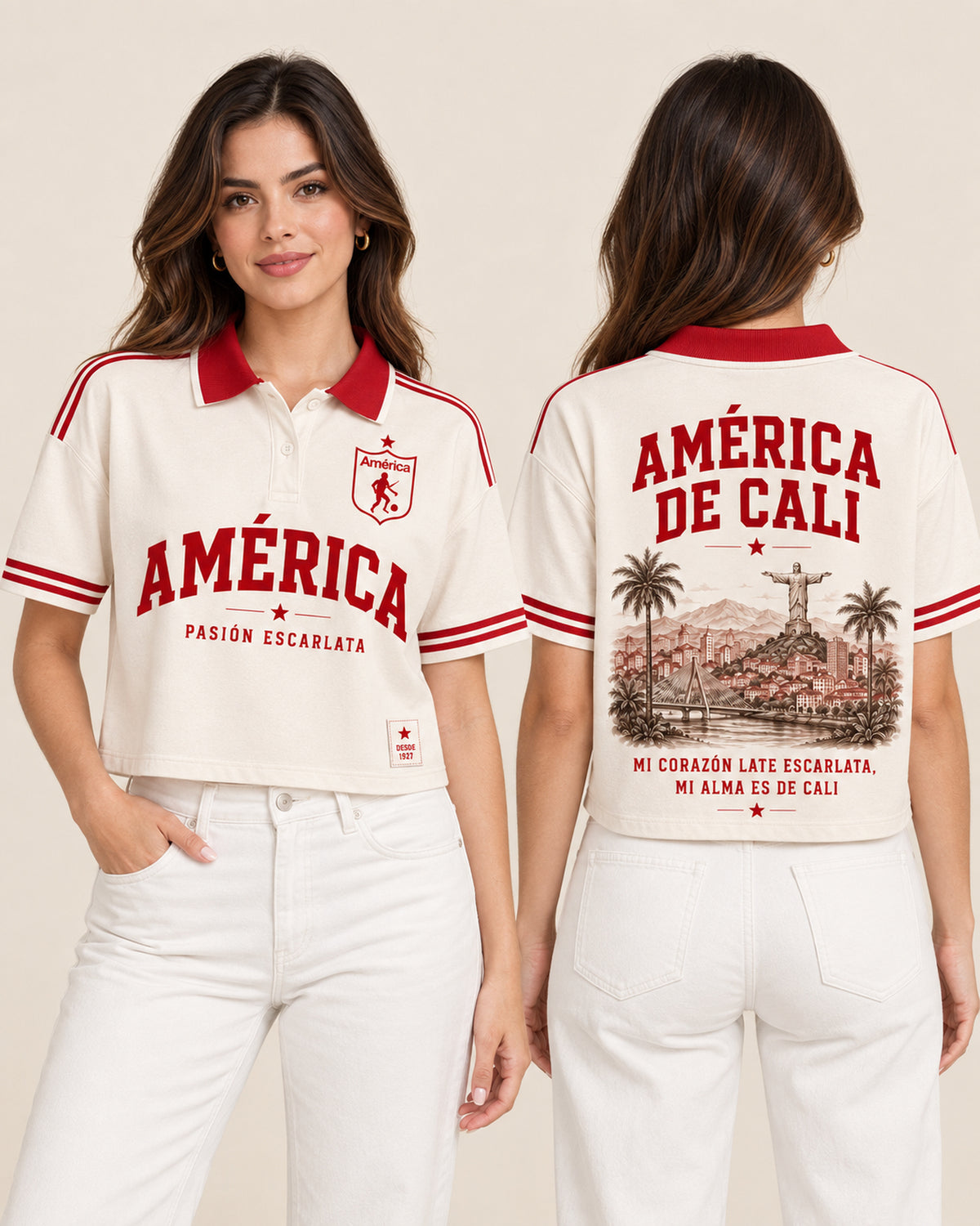 América De Cali X Alma Escarlata — polo mujer corta