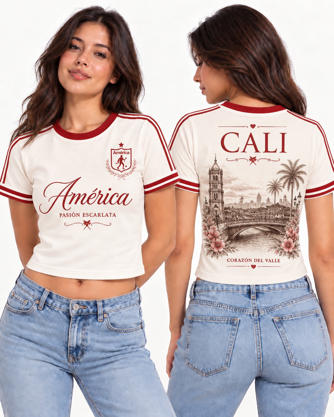 América de Cali X Corazón Del Valle - baby tee mujer