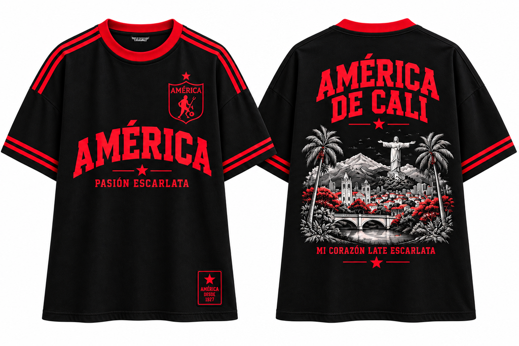 América de Cali Mi Corazón Late Escarlata — prenda sola frente y espalda