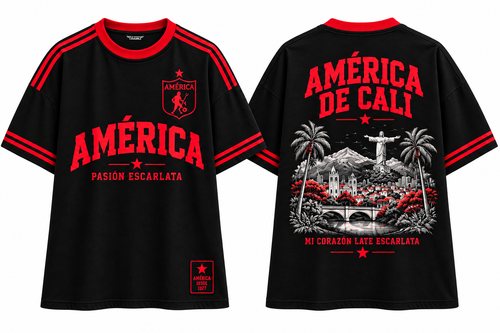 América de Cali Mi Corazón Late Escarlata — prenda sola frente y espalda