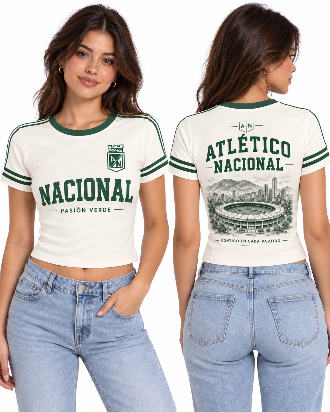 Atlético Nacional baby tee mujer
