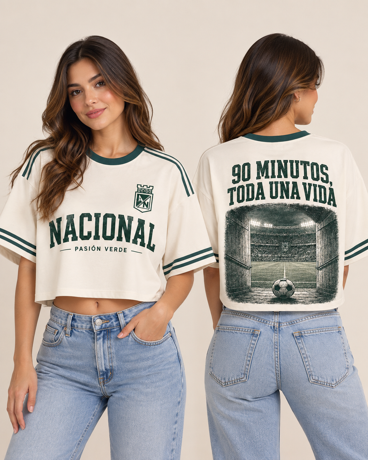 Atlético Nacional X 90 Minutos Toda Una Vida — oversize corta mujer