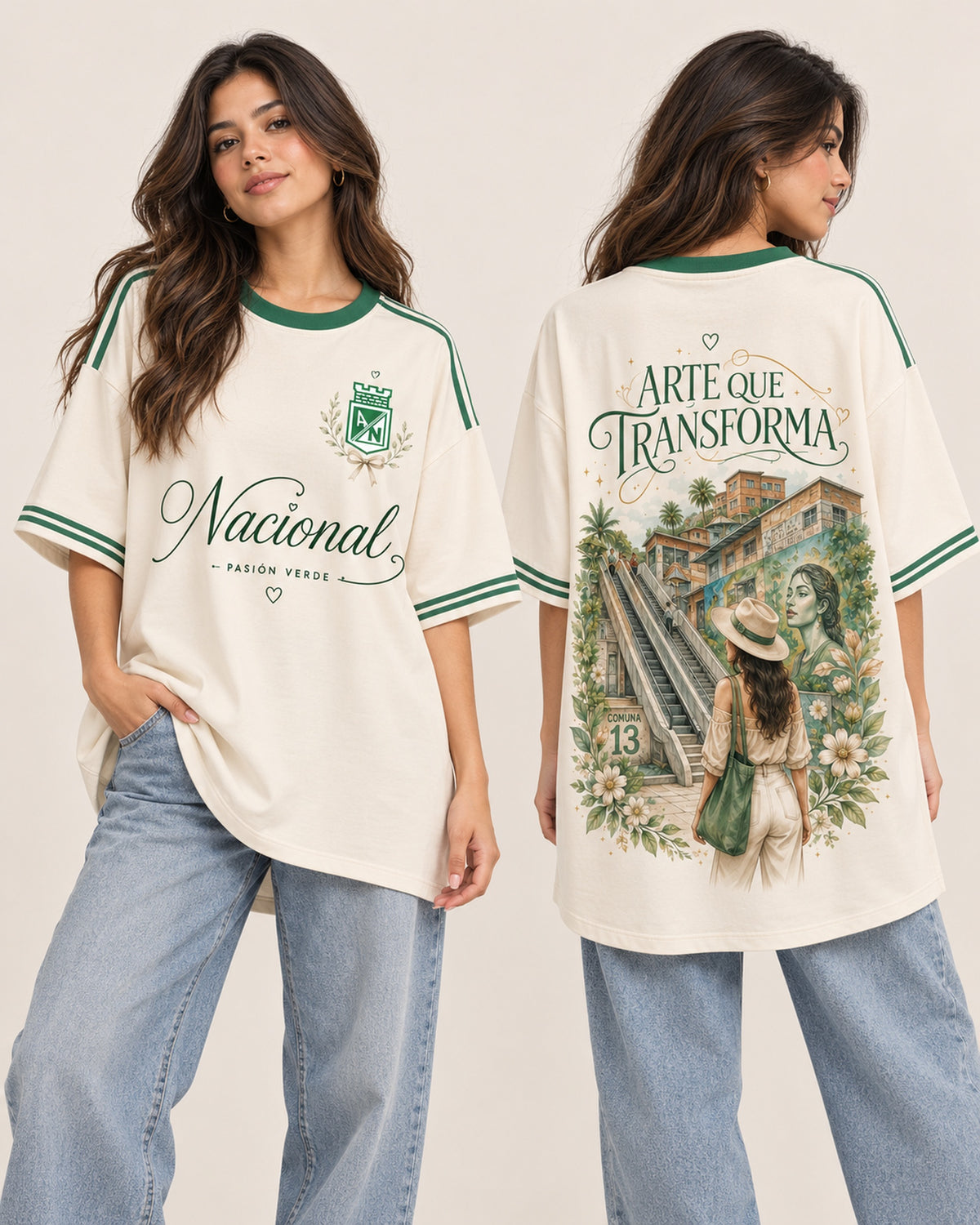 Atlético Nacional Arte Que Transforma - oversize larga mujer