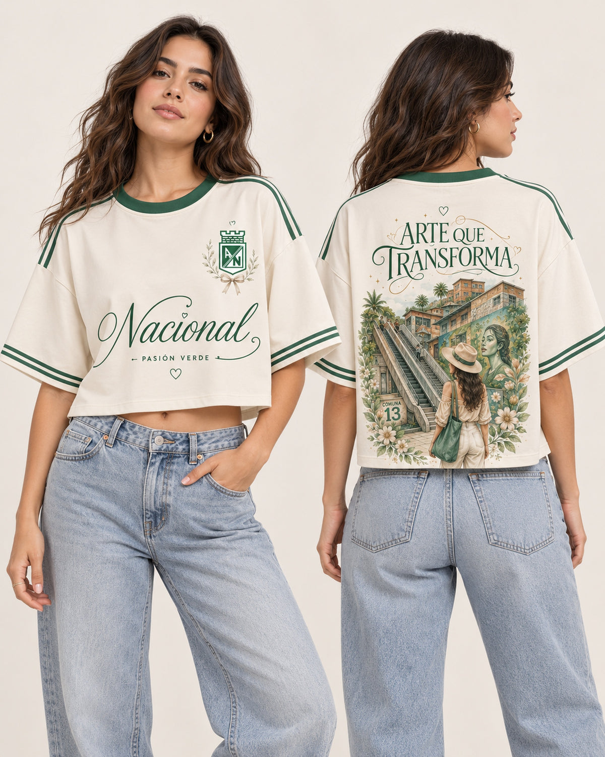 Atlético Nacional Arte Que Transforma - oversize corta mujer