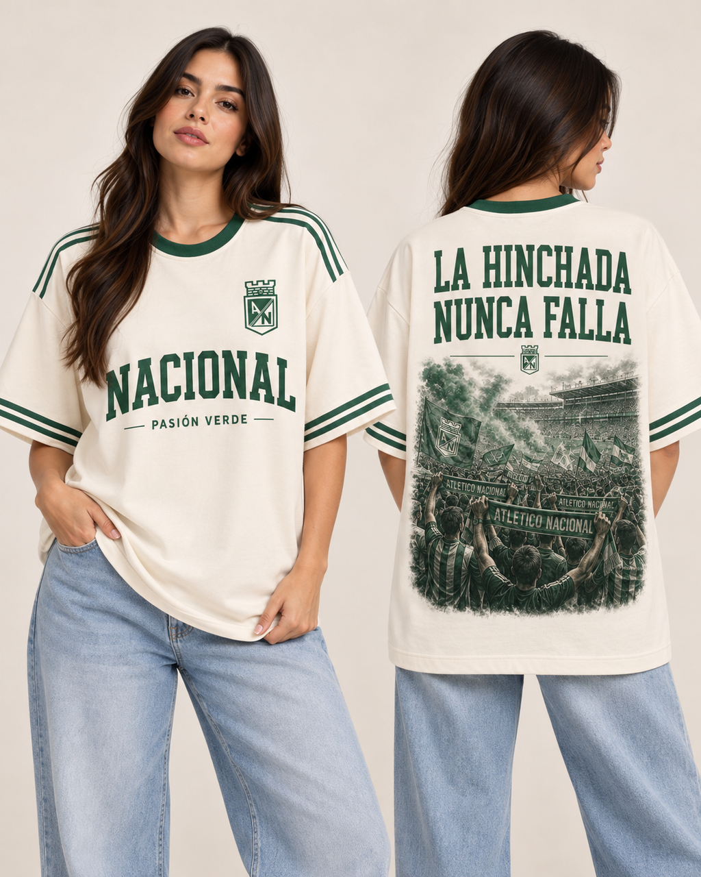 Atlético Nacional X La Hinchada Nunca Falla — oversize larga mujer corregida