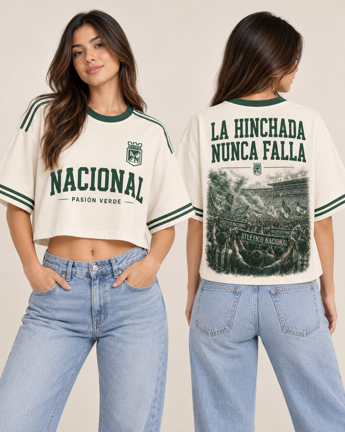 Atlético Nacional X La Hinchada Nunca Falla — oversize corta mujer corregida