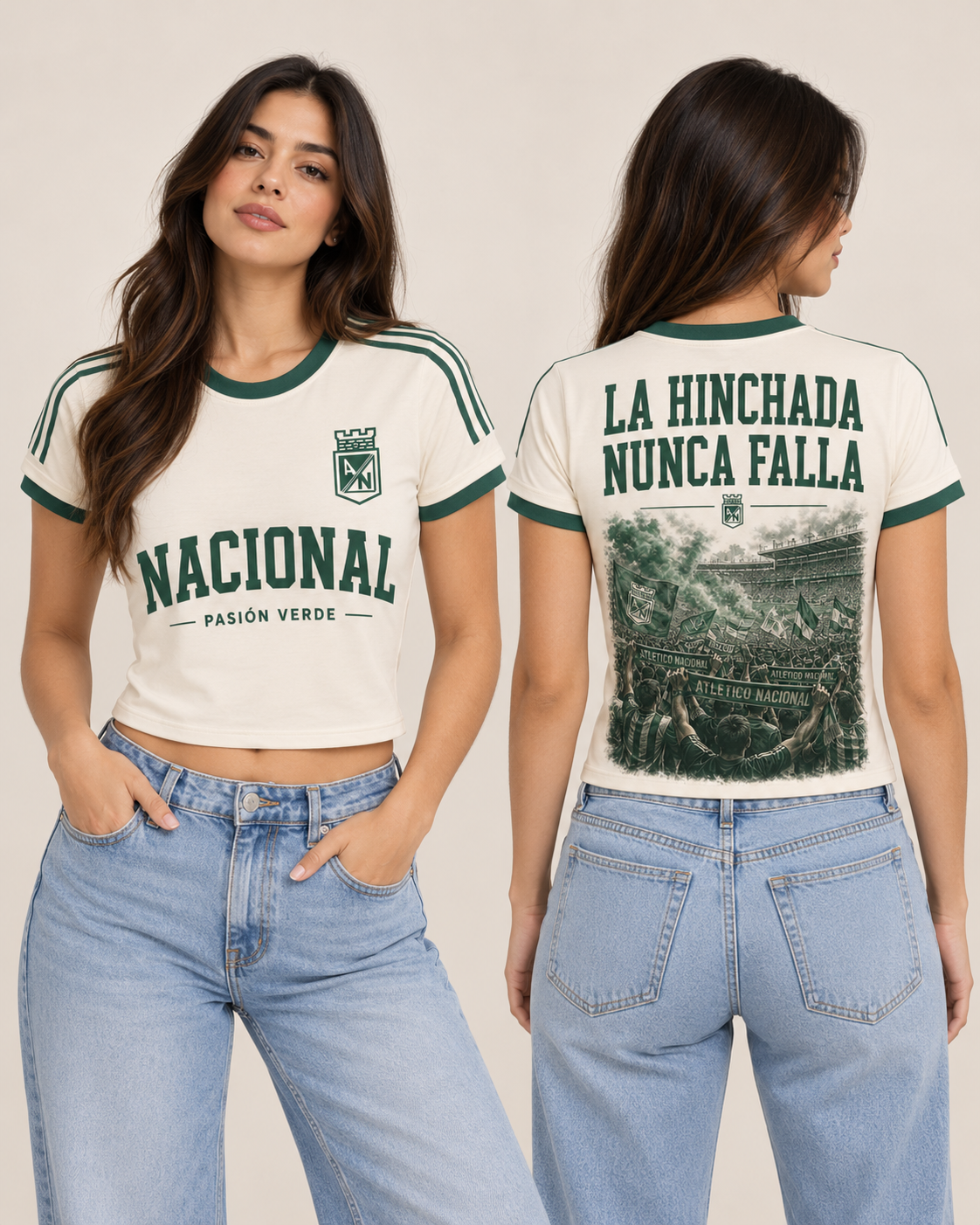 Atlético Nacional X La Hinchada Nunca Falla — baby tee mujer corregida