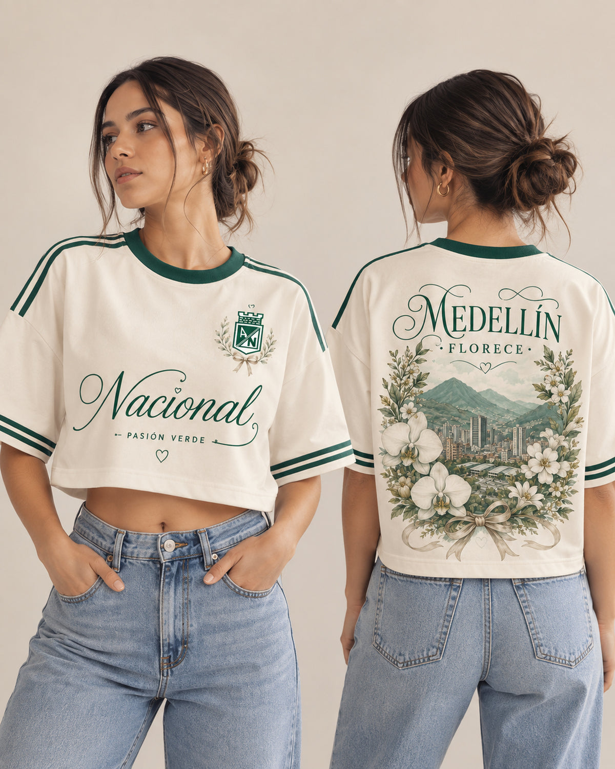 Atlético Nacional X Medellín Florece — oversize corta mujer