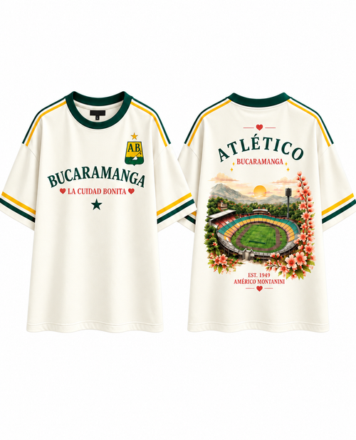 Atlético Bucaramanga Retro crema — prenda sola frente y espalda