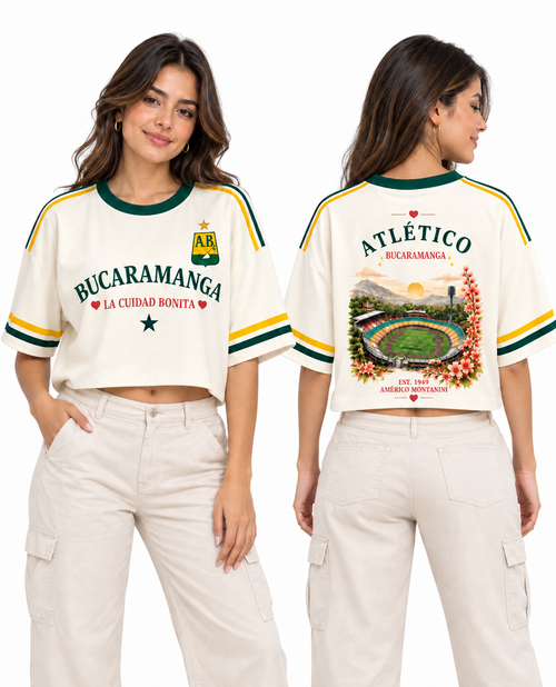 Atlético Bucaramanga Retro — oversize larga mujer frente y espalda