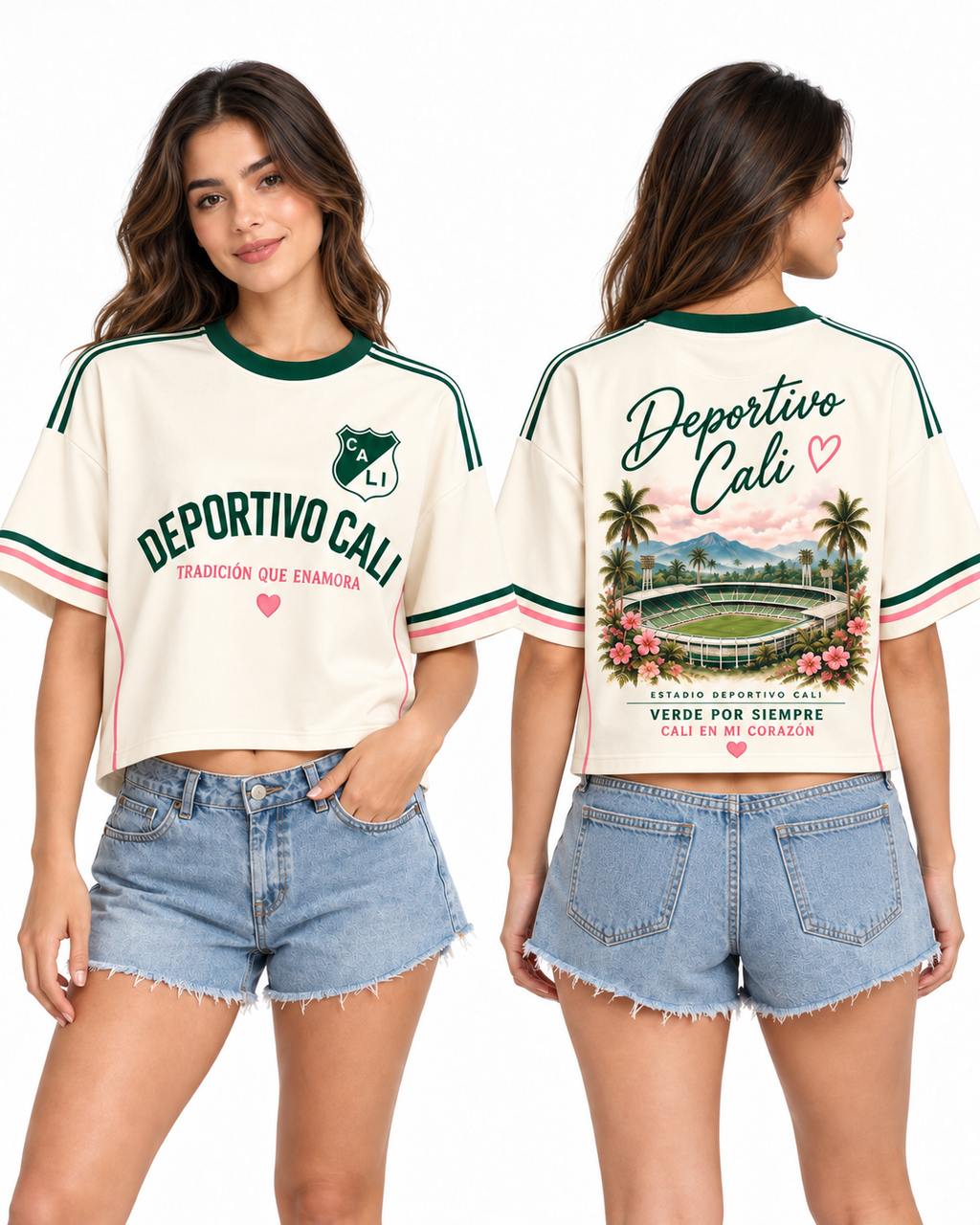 Deportivo Cali Verde Por Siempre — Oversize larga mujer frente y espalda