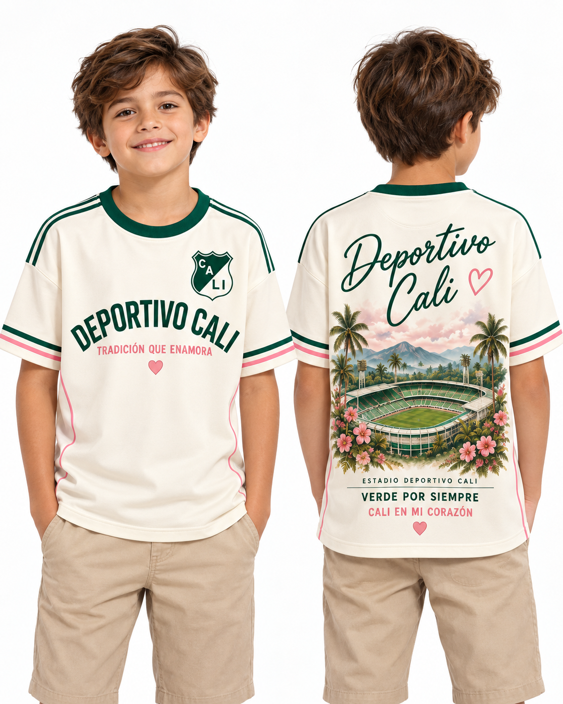 Deportivo Cali Verde Por Siempre — niños frente y espalda