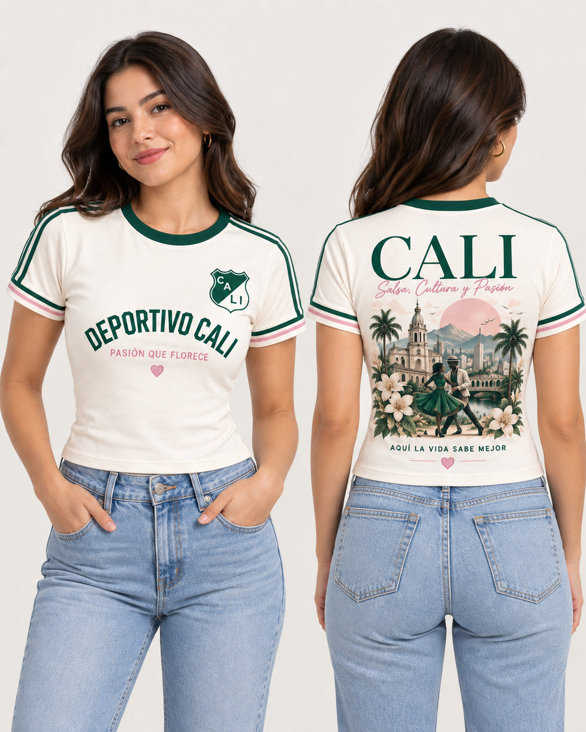 Deportivo Cali X Pasión Que Florece — baby tee mujer