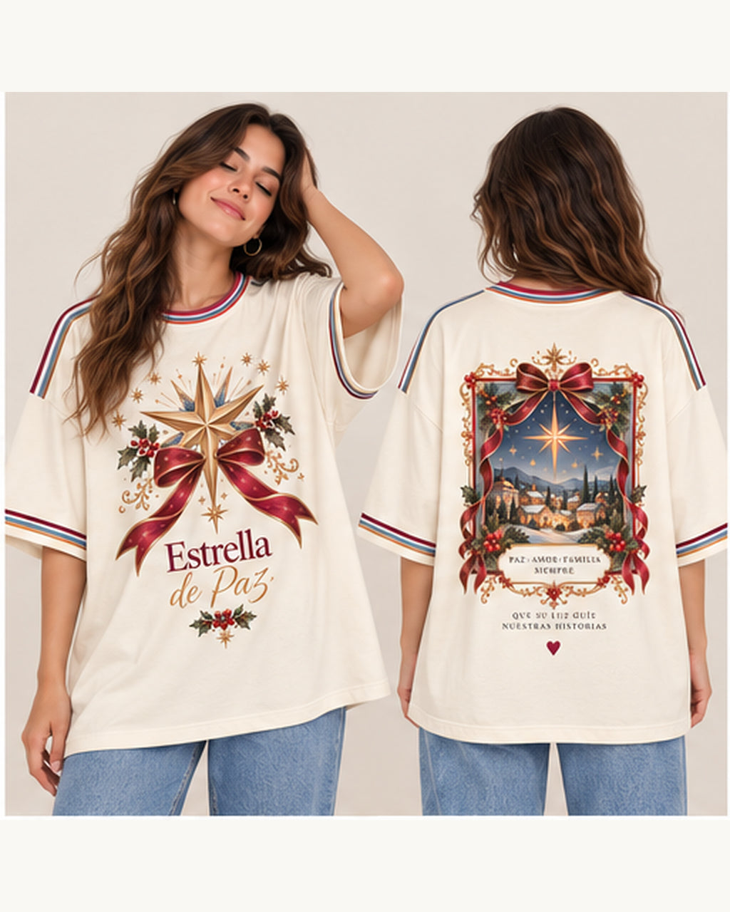 Estrella de Paz oversize larga mujer frente y espalda