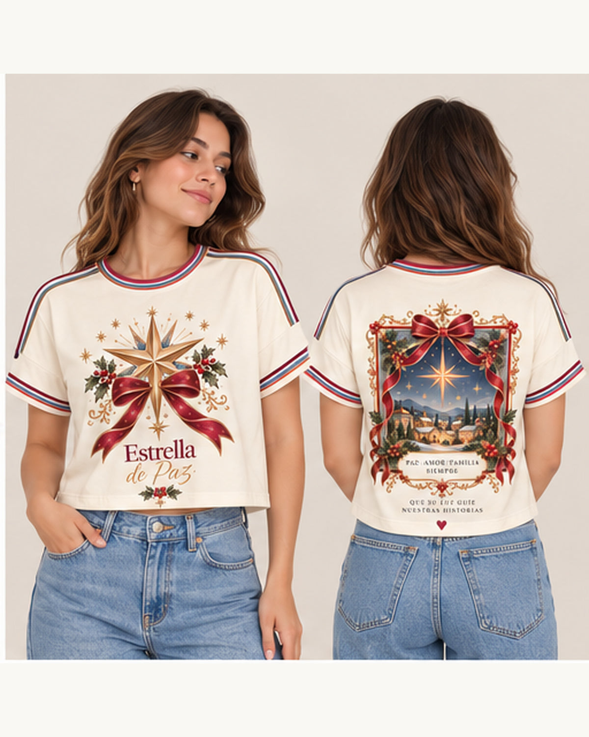 Estrella de Paz oversize corta mujer frente y espalda