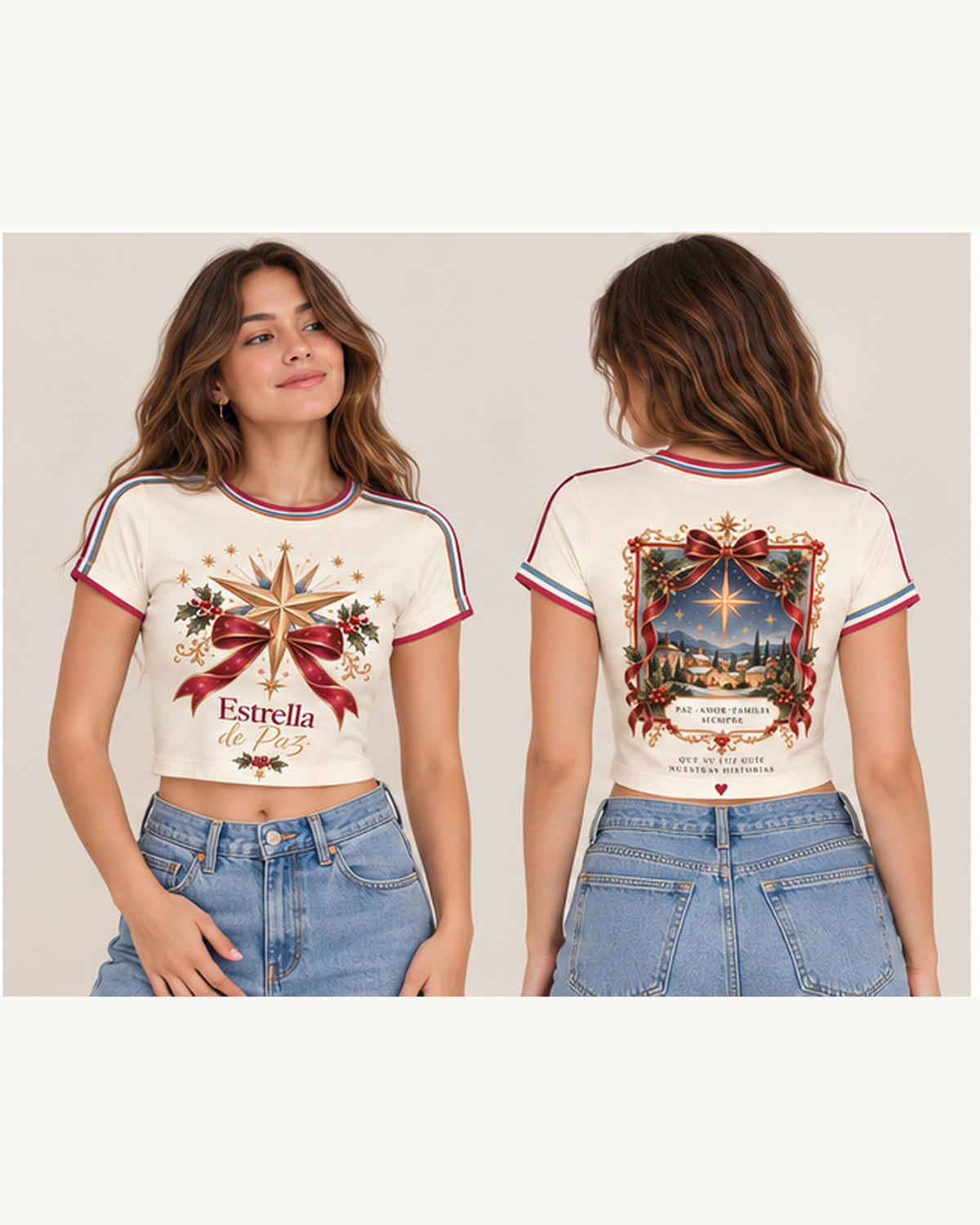 Estrella de Paz Baby Tee mujer frente y espalda