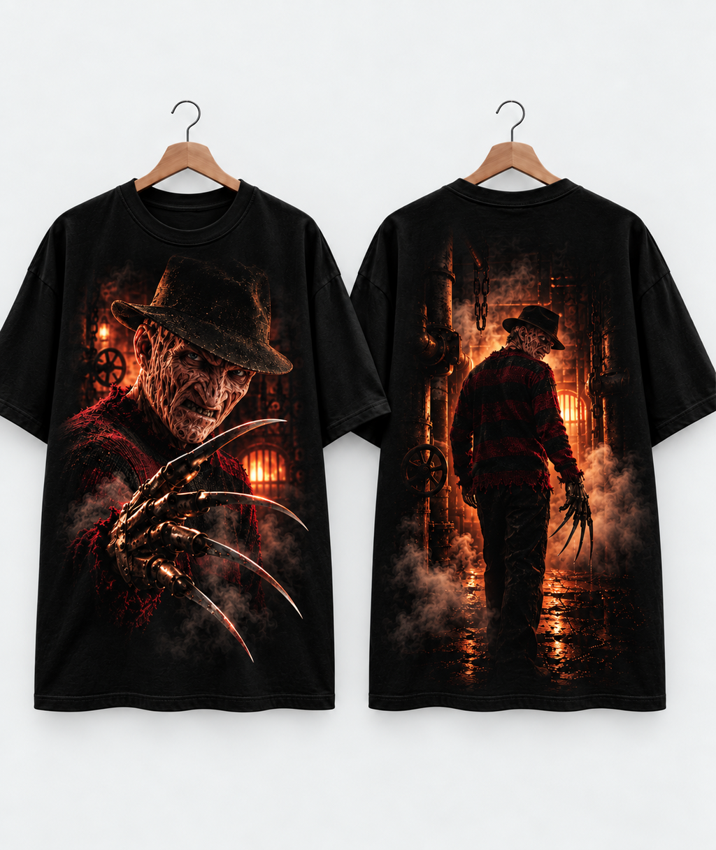 Freddy Krueger camiseta negra frente y espalda sin modelo