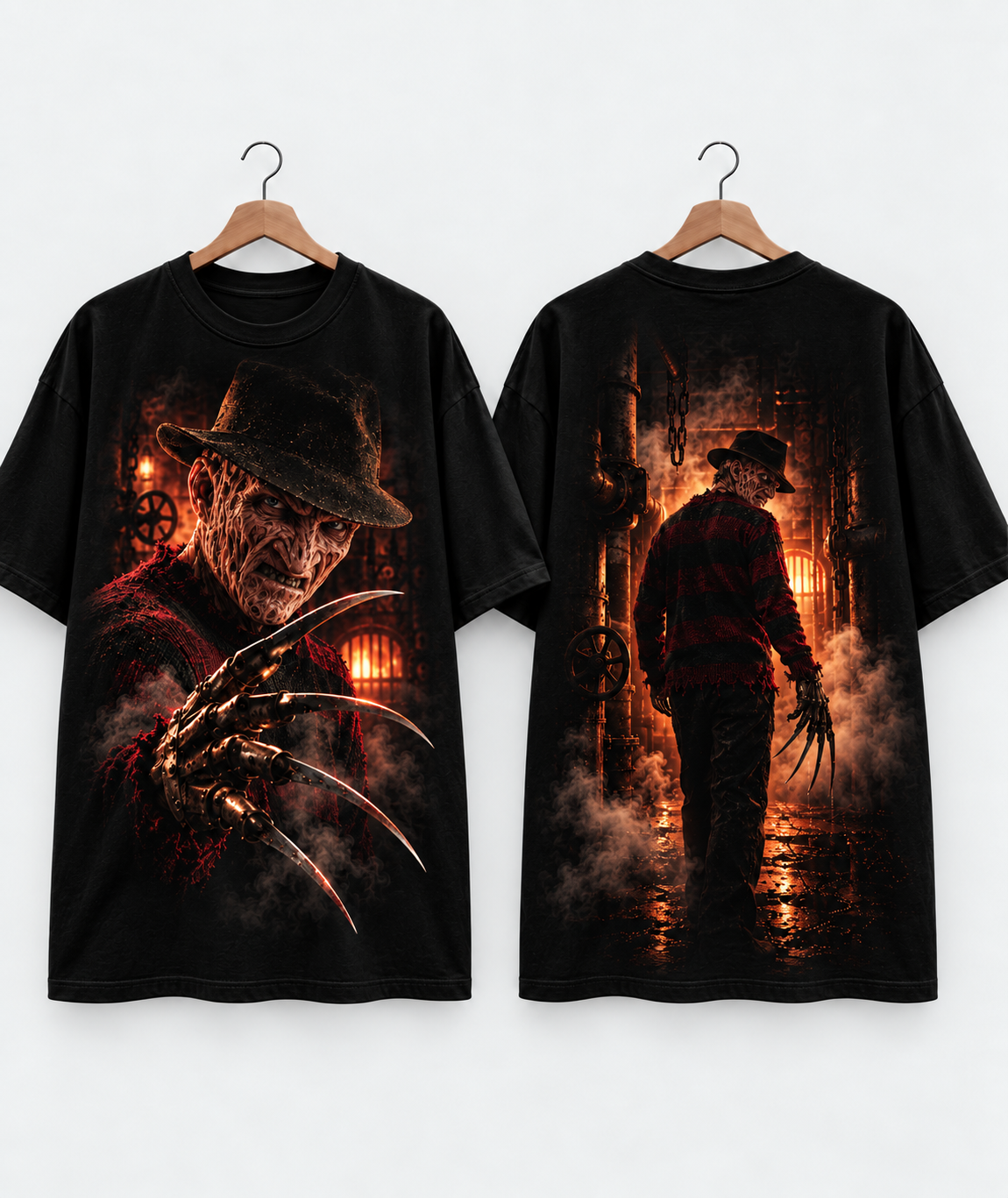 Freddy Krueger camiseta negra frente y espalda sin modelo