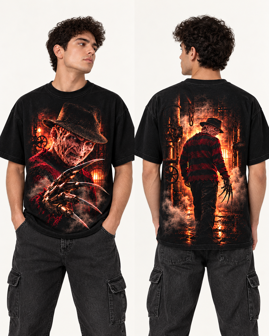 Freddy Krueger X Fuego Nocturno — Regular hombre Negro — frente y espalda