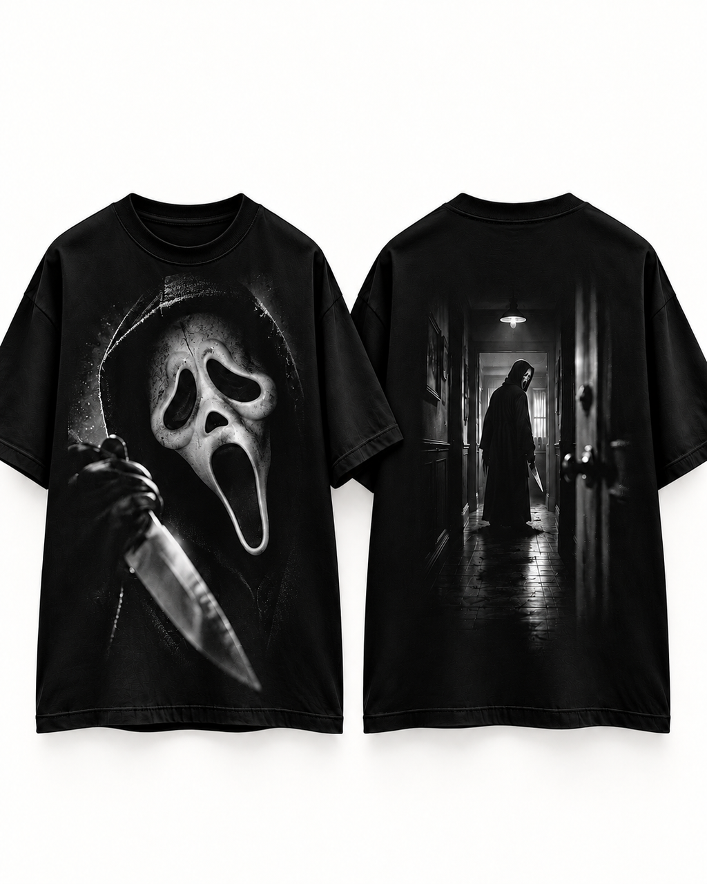 Ghostface X Última Llamada — prenda negra — frente y espalda