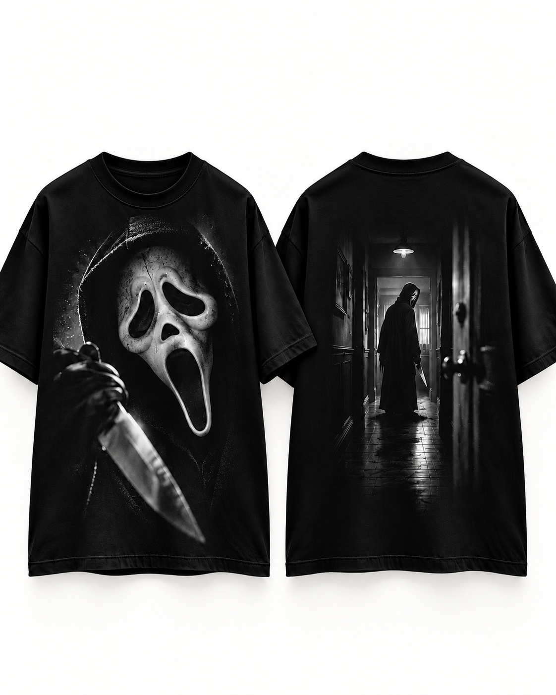 Ghostface X Última Llamada — prenda negra — frente y espalda
