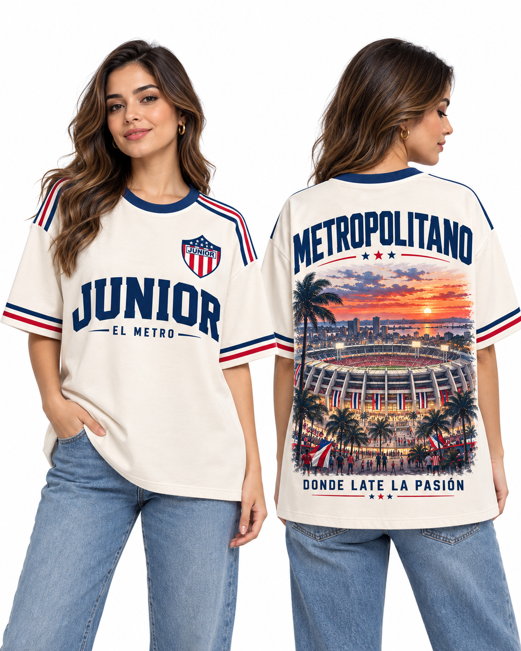 Junior El Metro — Oversize larga mujer frente y espalda