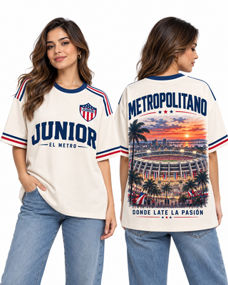 Junior El Metro — Oversize larga mujer frente y espalda