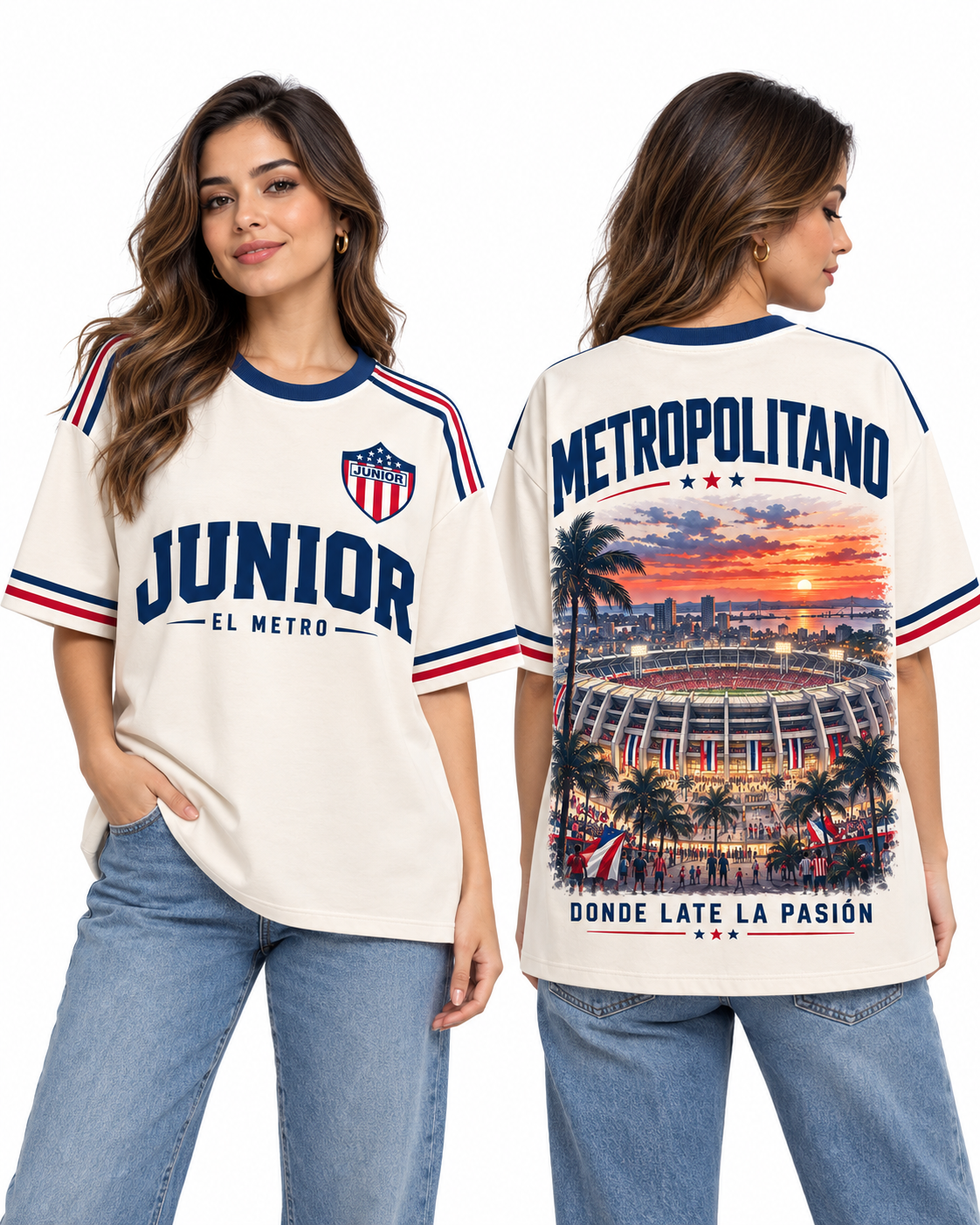 Junior El Metro — Oversize larga mujer frente y espalda