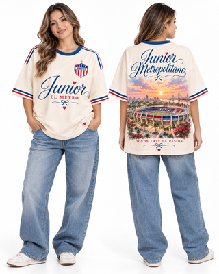 Junior Metropolitano Donde Late La Pasión — Oversize larga mujer frente y espalda