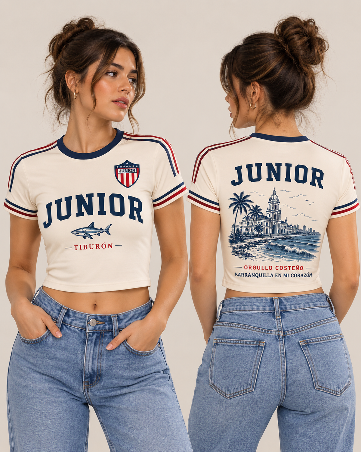 Junior De Barranquilla X Orgullo Costeño — baby tee mujer