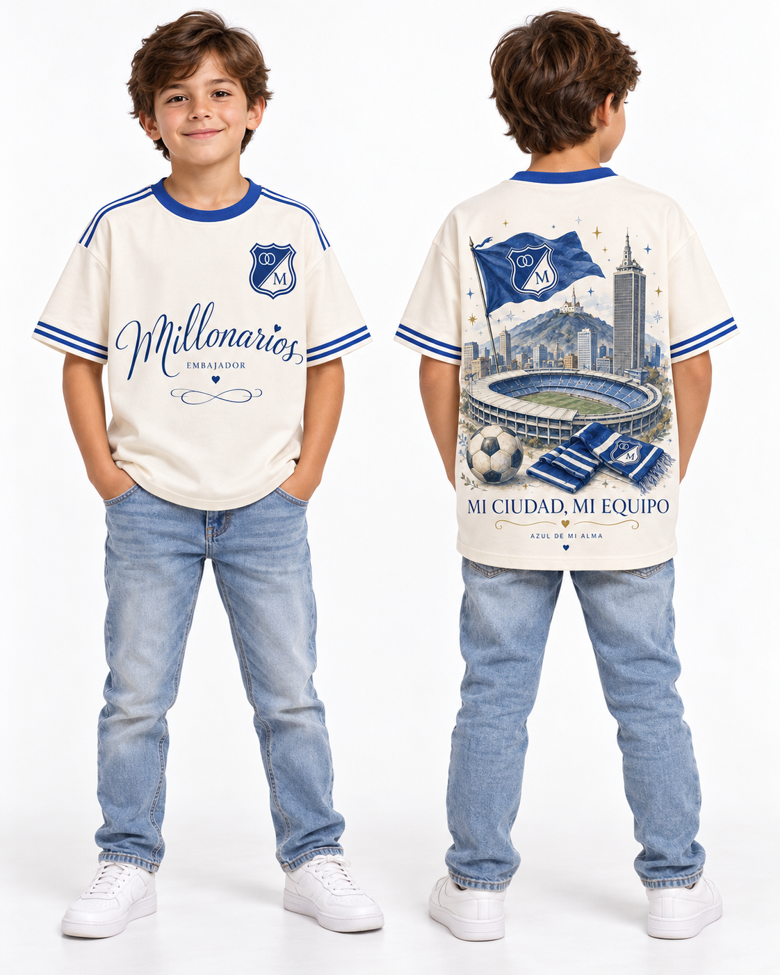 Millonarios · Bandera Capital — Niños, frente y espalda