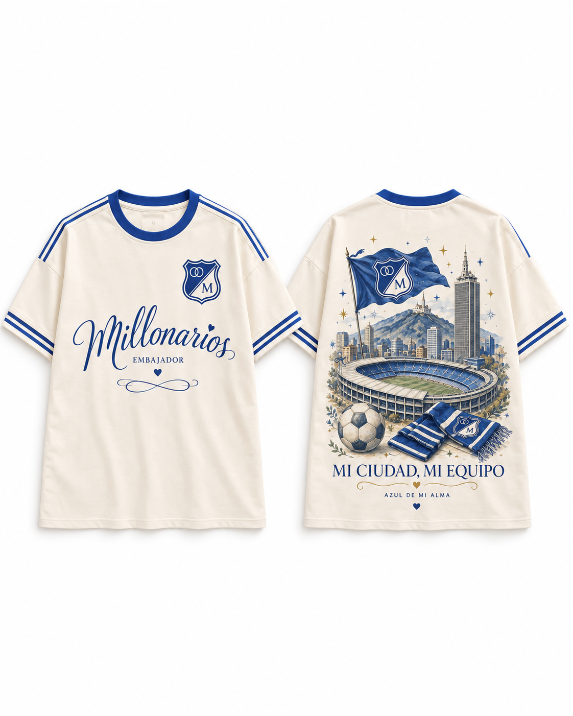 Millonarios · Bandera Capital — prenda sola frente y espalda