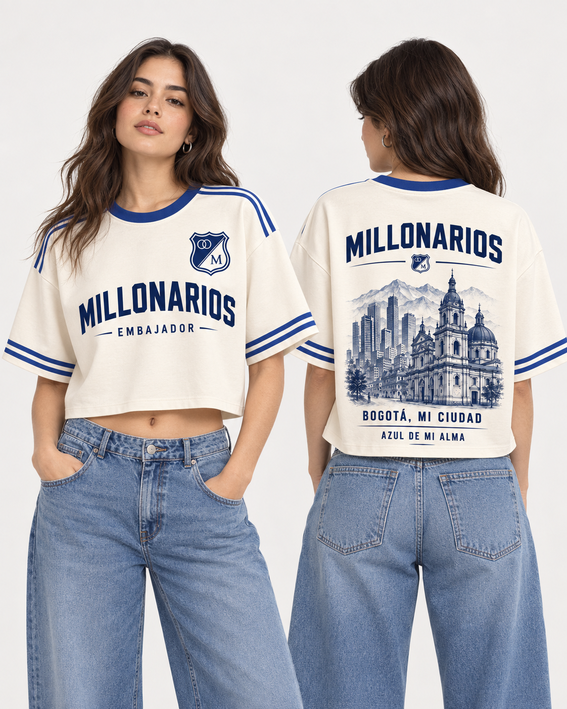 Millonarios X Bogotá Mi Ciudad — oversize corta mujer