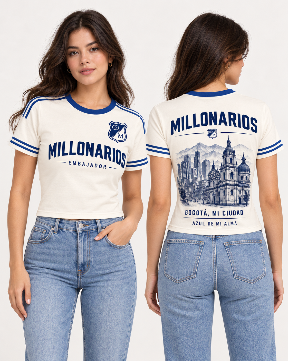 Millonarios X Bogotá Mi Ciudad — baby tee mujer