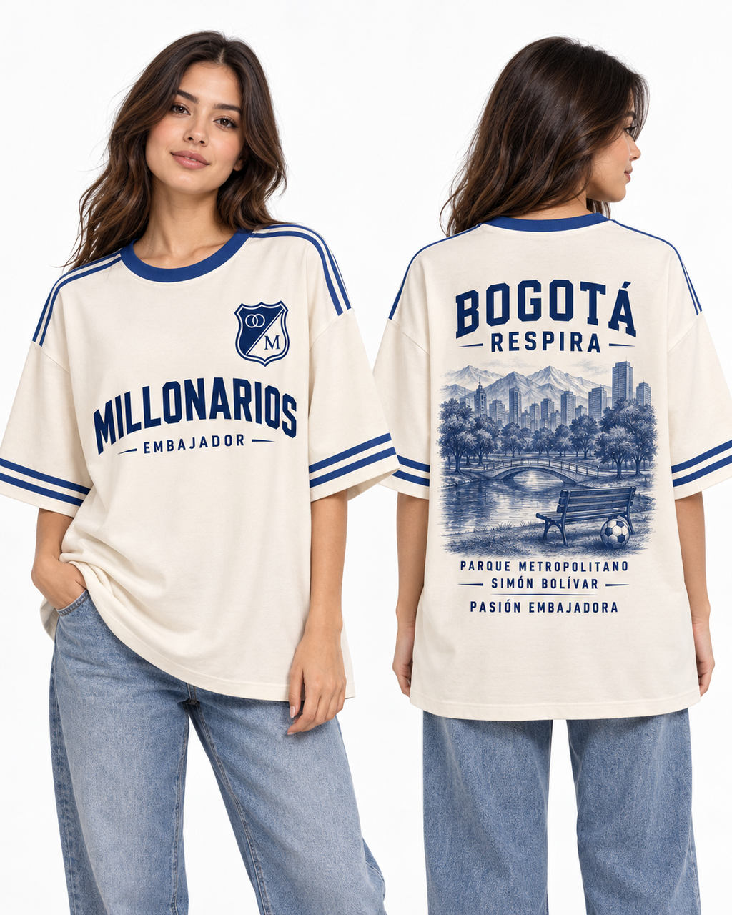 Millonarios · Bogotá Respira Azul, vista frontal y trasera
