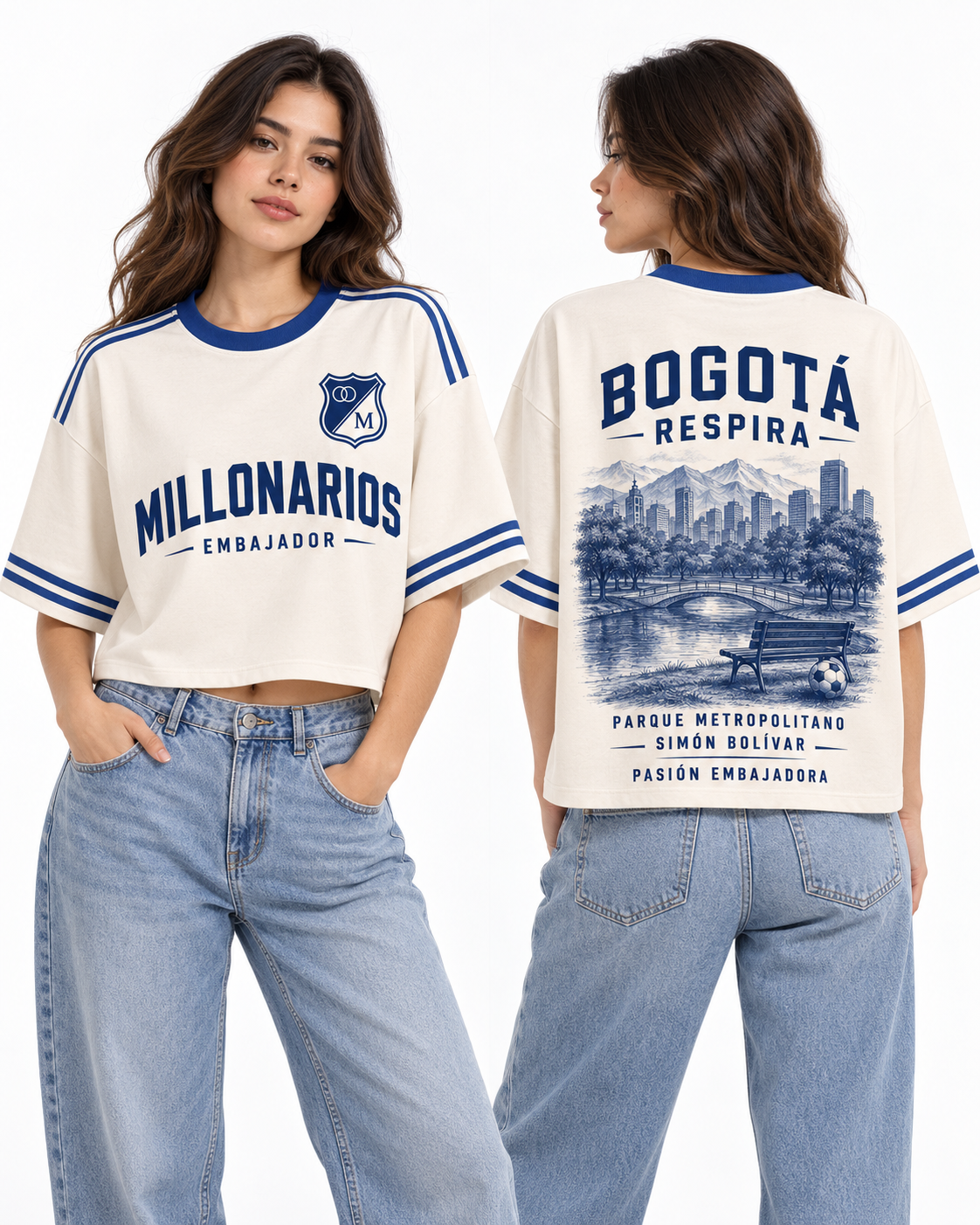 Millonarios · Bogotá Respira Azul, vista frontal y trasera
