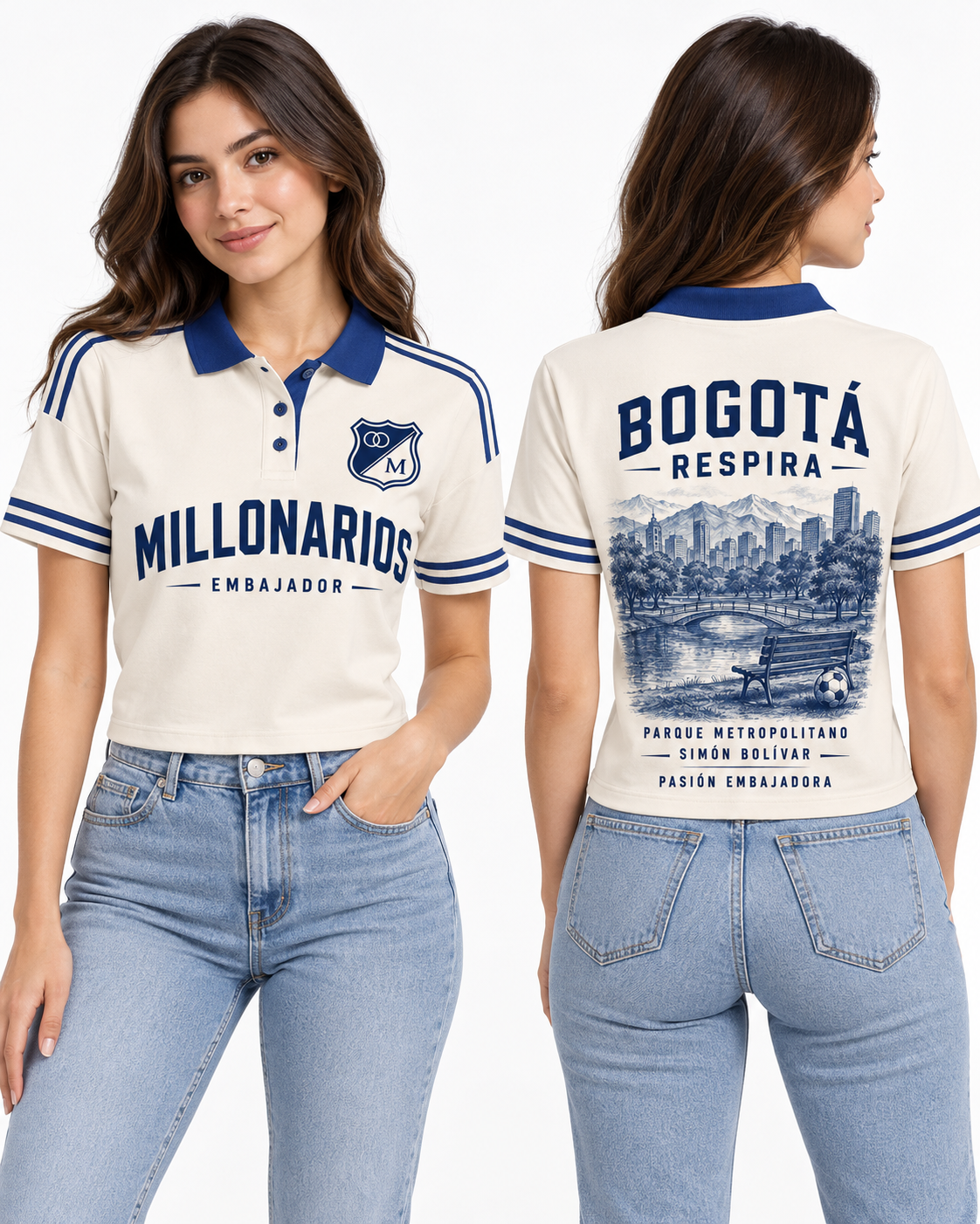 Millonarios · Bogotá Respira Azul, vista frontal y trasera