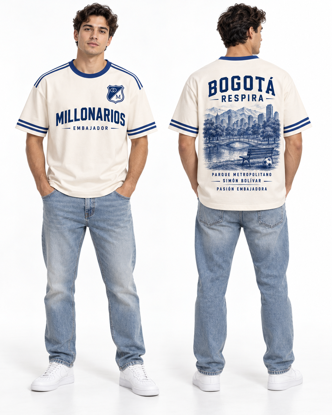 Millonarios · Bogotá Respira Azul, vista frontal y trasera