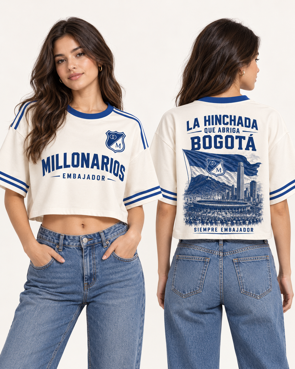 Millonarios X Bogotá Mi Ciudad — oversize corta mujer