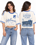 Millonarios · Nunca Deja de Creer — Oversize larga mujer, frente y espalda