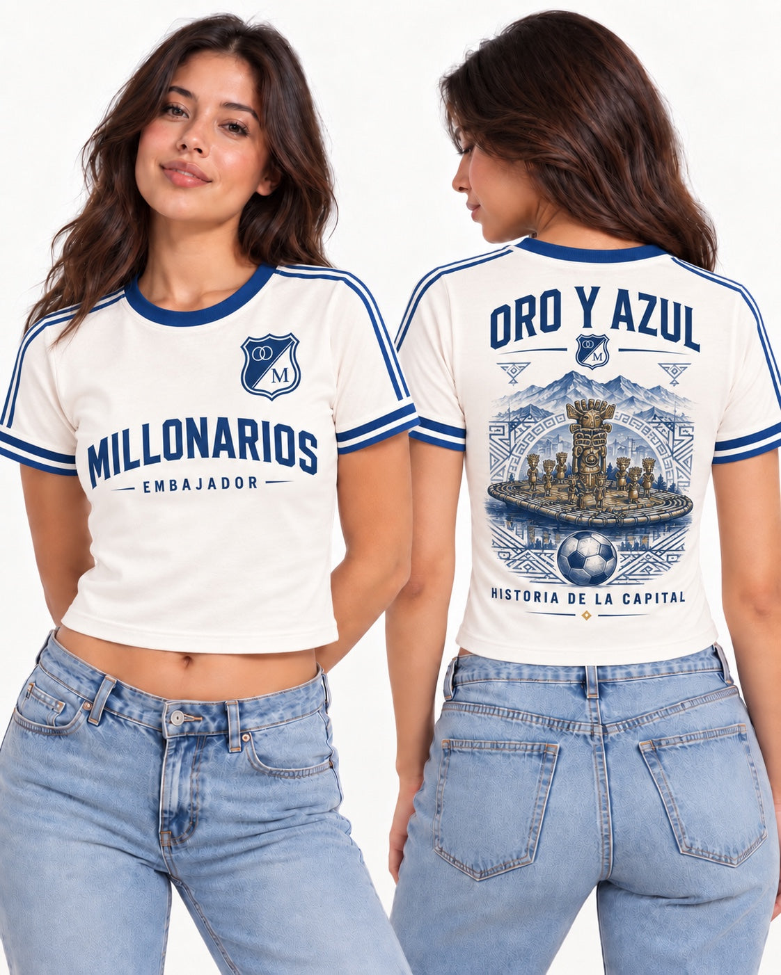 Millonarios Oro Y Azul - baby tee mujer