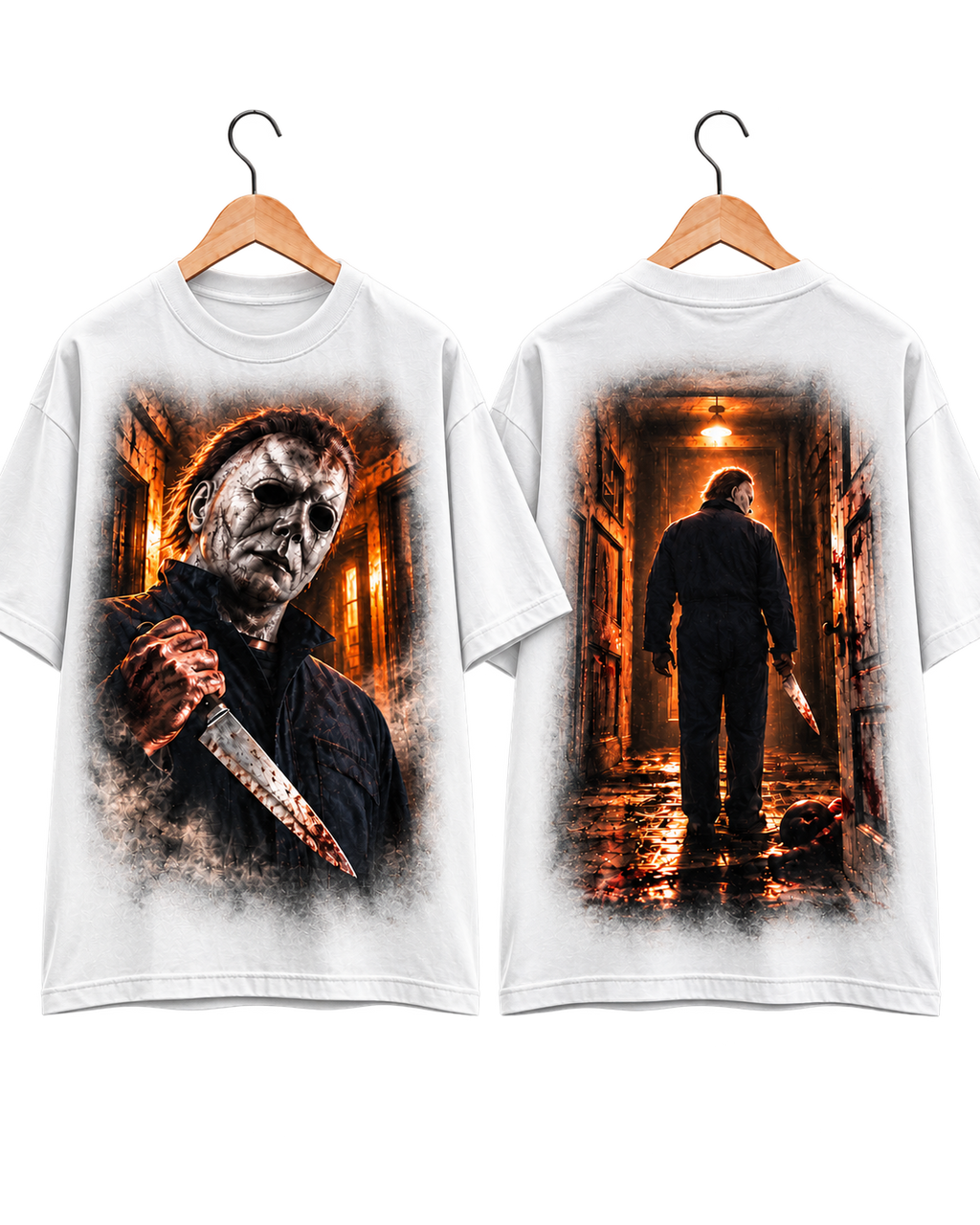 Michael Myers camiseta blanca frente y espalda sin modelo