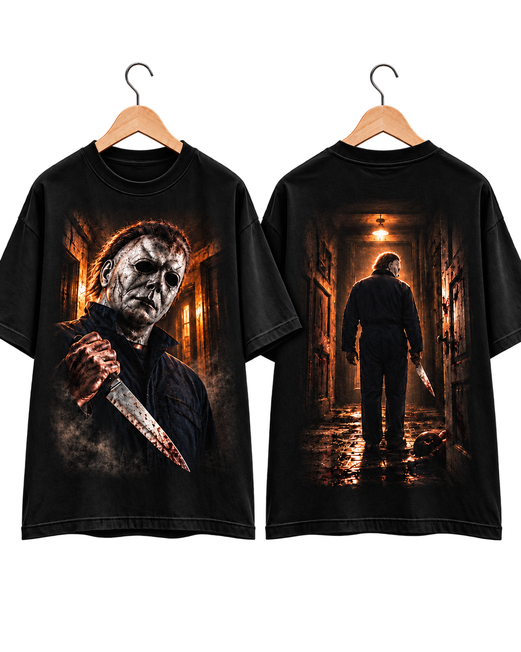 Michael Myers camiseta negra frente y espalda sin modelo