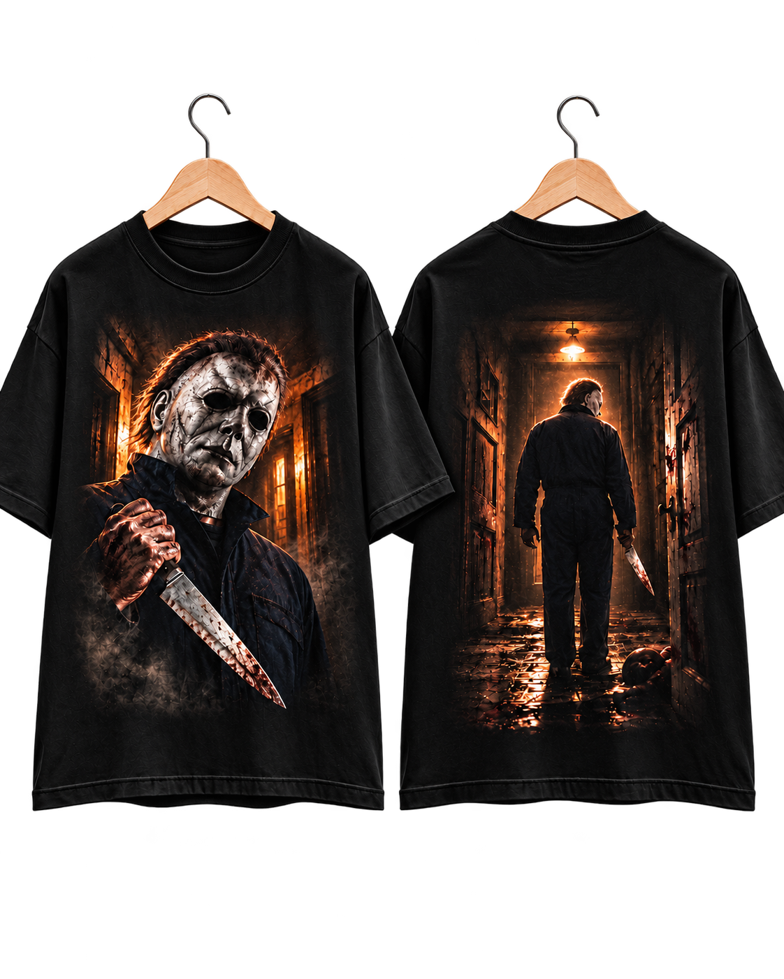 Michael Myers camiseta negra frente y espalda sin modelo