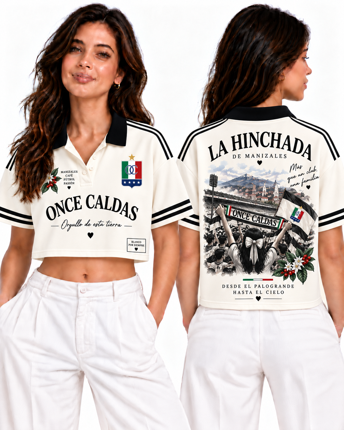 Once Caldas · La Hinchada de Manizales, vista frontal y trasera