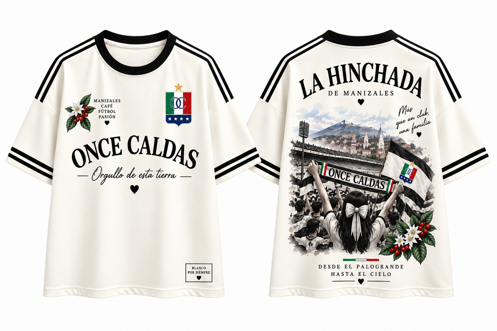 Once Caldas · La Hinchada de Manizales, vista frontal y trasera