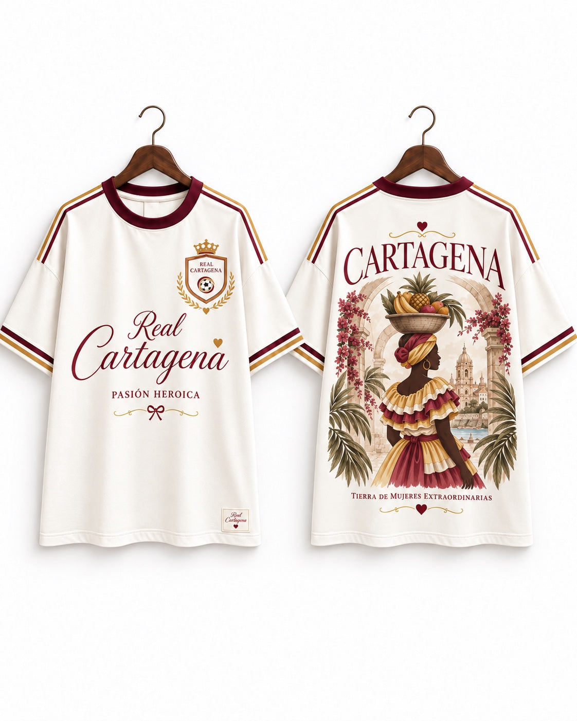 Real Cartagena camiseta frente y espalda fondo blanco